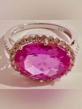 ✨Stunning 6 CT Pink Sapphire .33 CT Diamonds 10KT Solid Gold Cushion Cut Ring